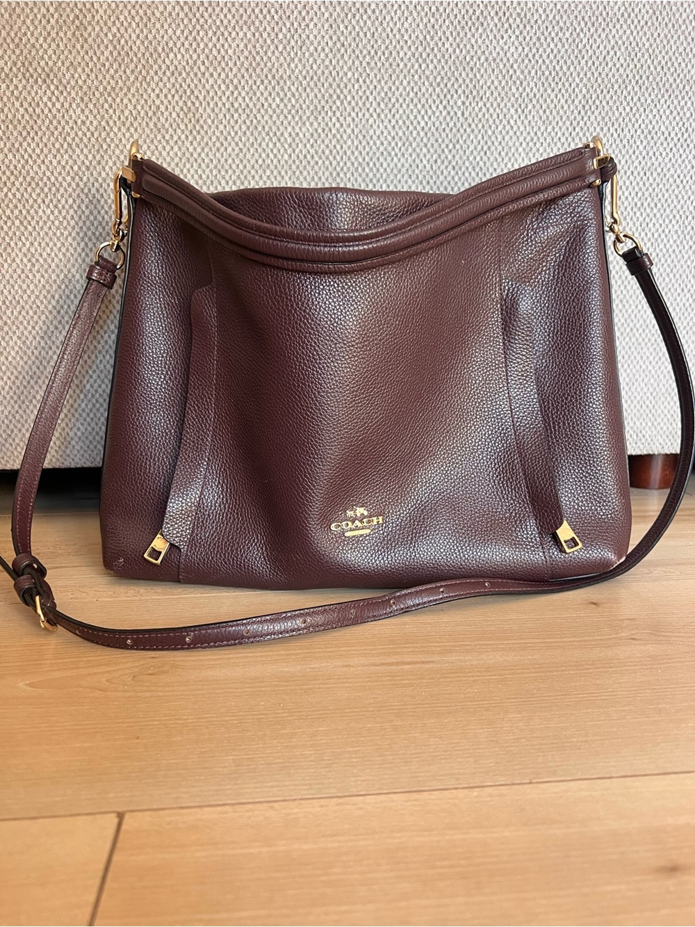 Coach Pebbled Leather Shoulder Bag in Burgund y